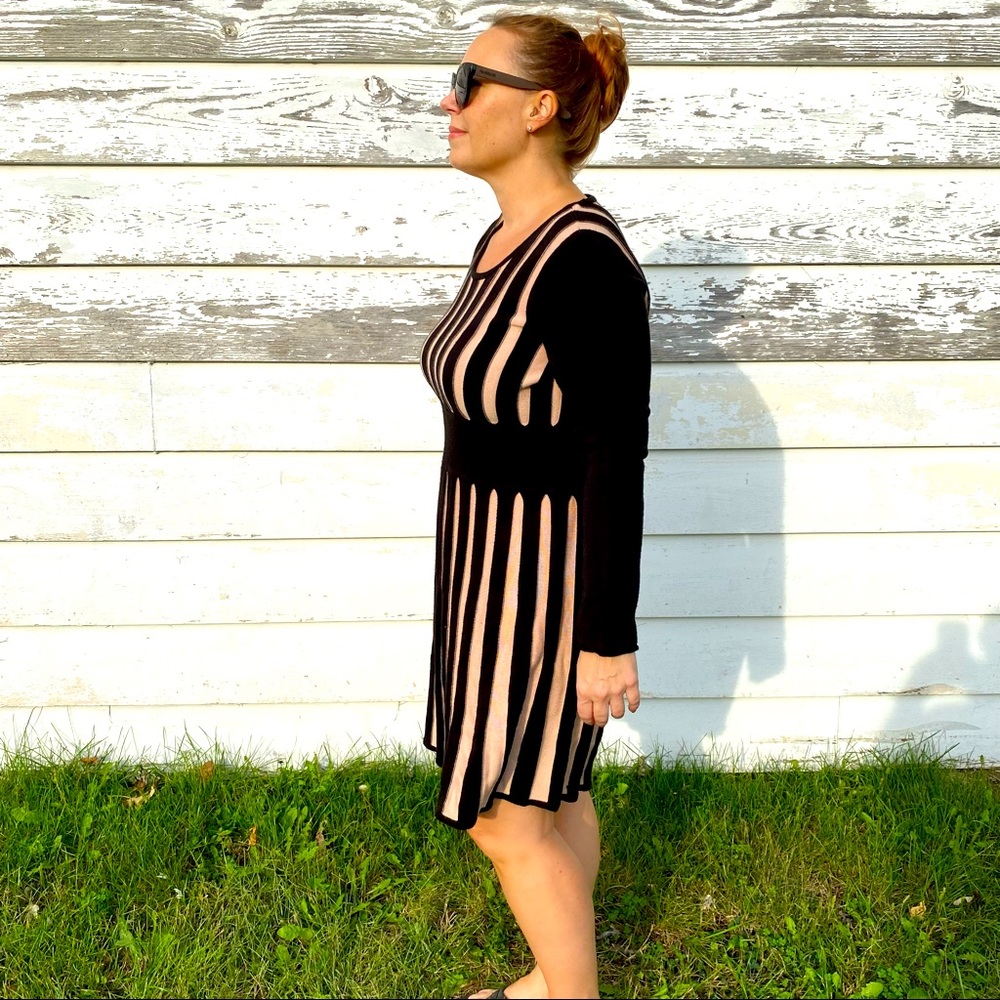 Calvin Klein Black and Pink Striped Fit and Flare Sweater Dress XL - Picture 2 of 7